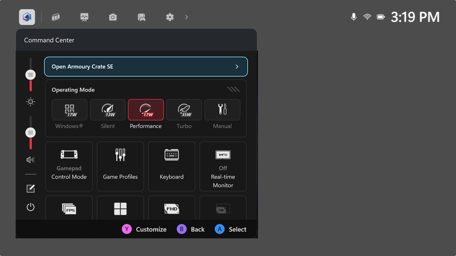 Game Bar UI ASUS widget ROG Xbox Ally Reveal